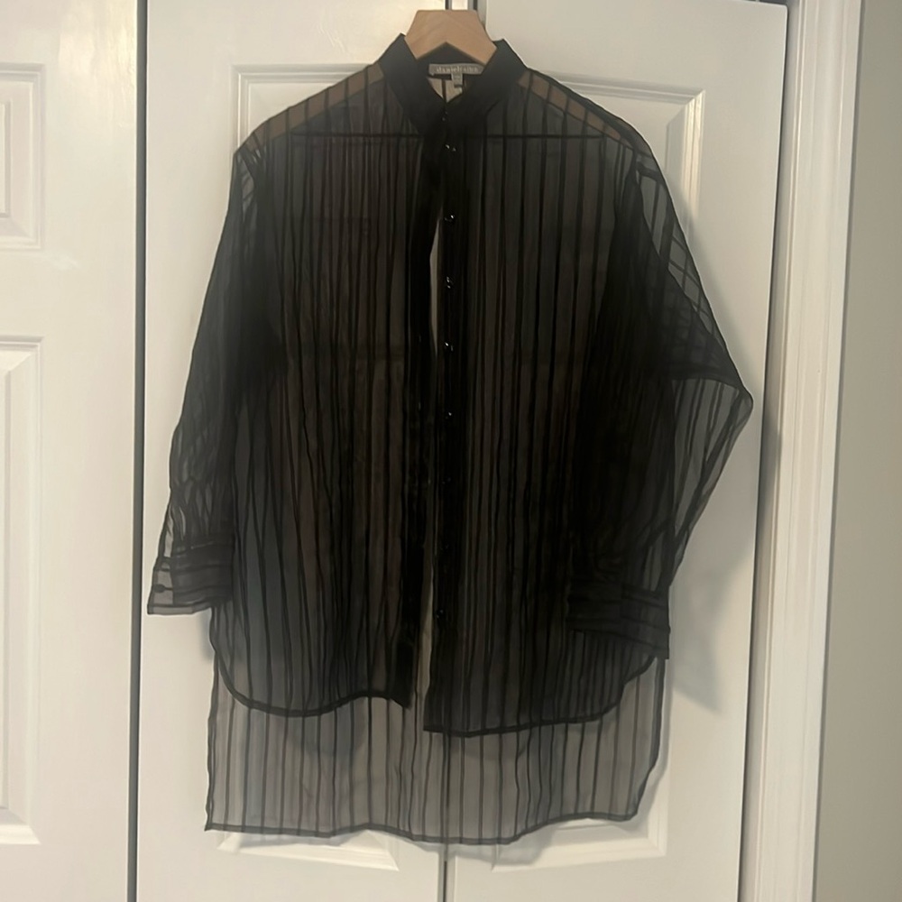 Anthropologie sheer Black Button Up